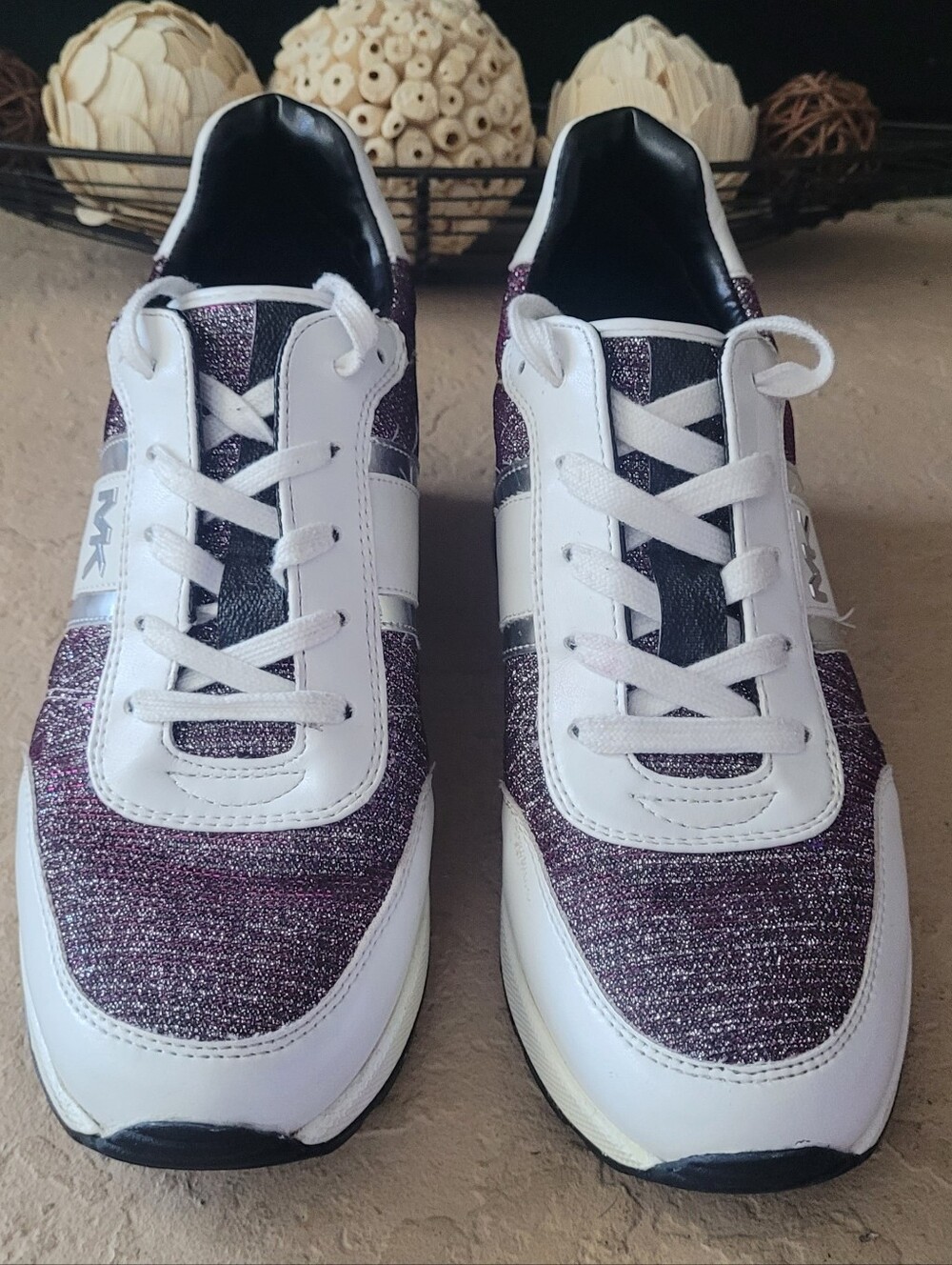 Size 8.5 M Michael Kors Mabel Glitter Chain Mesh Merlot Pink Women Sneakers